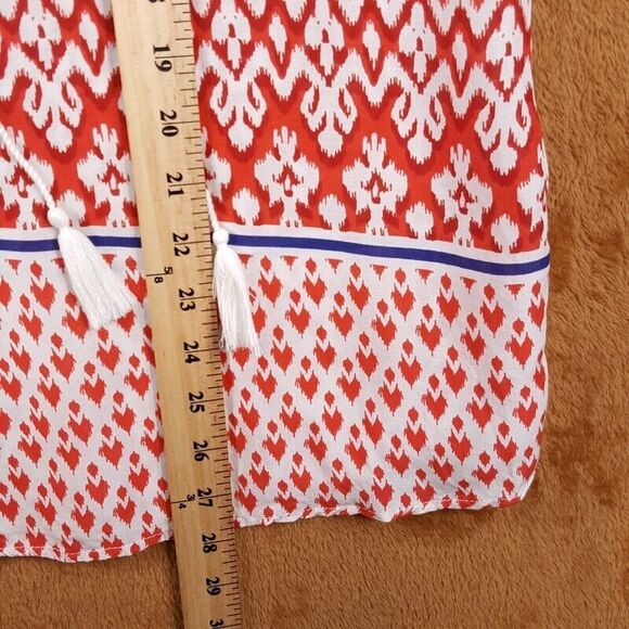 SAKS FIFTH AVE Womens Top Small Red Pullover Tank Ikat Tassel Sleeveless Preppy - Picture 6 of 7